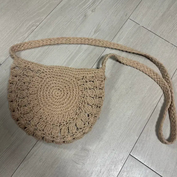 [BUNJANG] Beige Knit Crossbody Bag / 베이지색 뜨개 크로스백