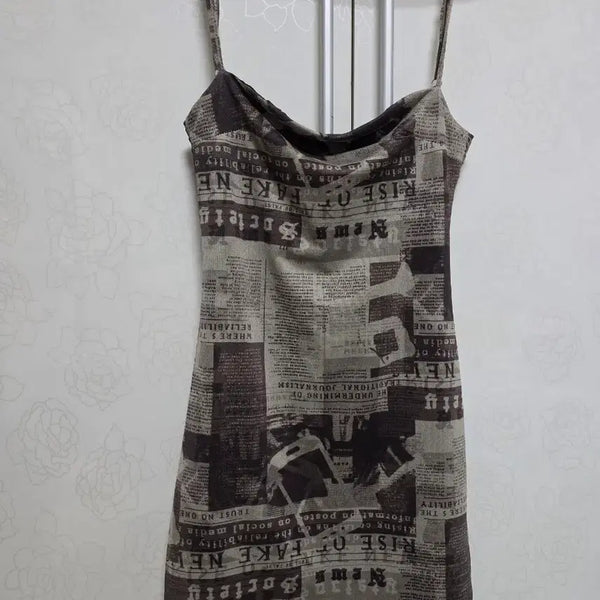 [BUNJANG] Newspaper Print Camisole Mini Dress / 뉴스 프린트 끈나시 원피스