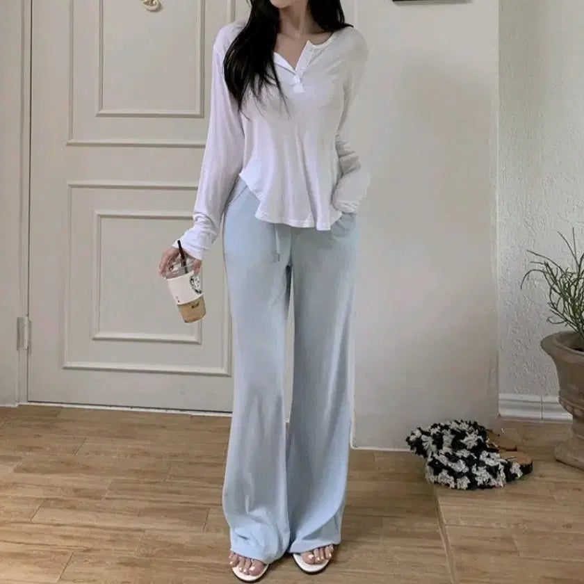 [BUNJANG] Wide Leg Long Pants - Sky Blue (Free Size) / 롱팬츠 소라 프리사이즈 새상품