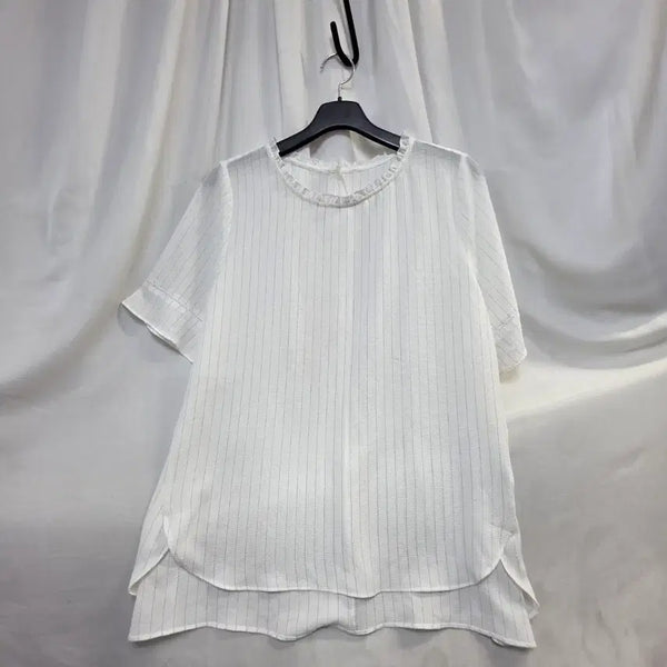 [BUNJANG] Women's White Striped Short Sleeve T-Shirt / ign여성화이트 스트라이프 반팔100