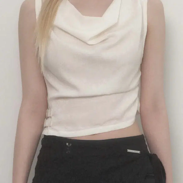 [BUNJANG] E.T.O.S.O.M.E Draped Belt Satin Tank Top White / (오늘만 이 가격) 에트오소메 새틴 탱크탑 Draped Belt Satin Tank Top white