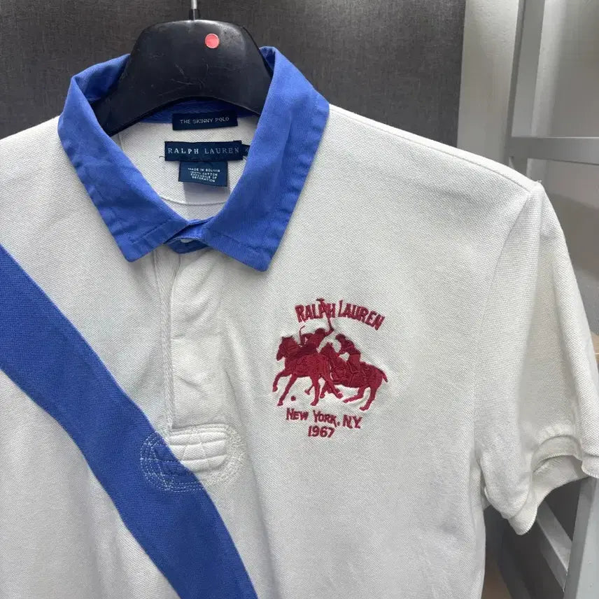 [BUNJANG] Polo Ralph Lauren Big Pony Embroidered Polo Shirt White Blue / 폴로 랄프로렌 빅포니 말 자수 반팔 카라티 화이트 블루