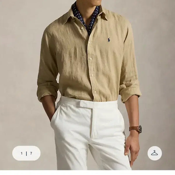 [BUNJANG] Polo Ralph Lauren Linen Classic Fit M Beige / 폴로 (신형큐알인증가능) 린넨(리넨) 클래식핏M 베이지컬러 2회착 백화점구매