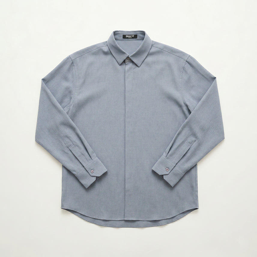 [BUNJANG] Drawfit Linen Hidden Button Minimal Shirt (Sky Blue, M) / 8. 드로우핏 리넨 히든버튼 미니멀 셔츠 (스카이블루 M) 린넨셔츠 긴팔셔츠