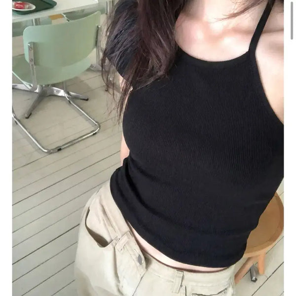 [BUNJANG] Halter Neck Layered Sleeveless Top / 홀터넥 레이어드 나시 (착샷)