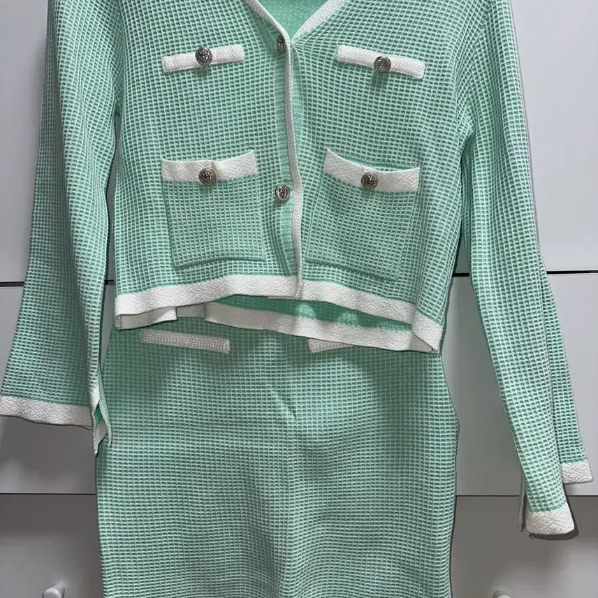 [BUNJANG] Mint Cardigan and Skirt Set / 민트색 가디건 스커트 세트
