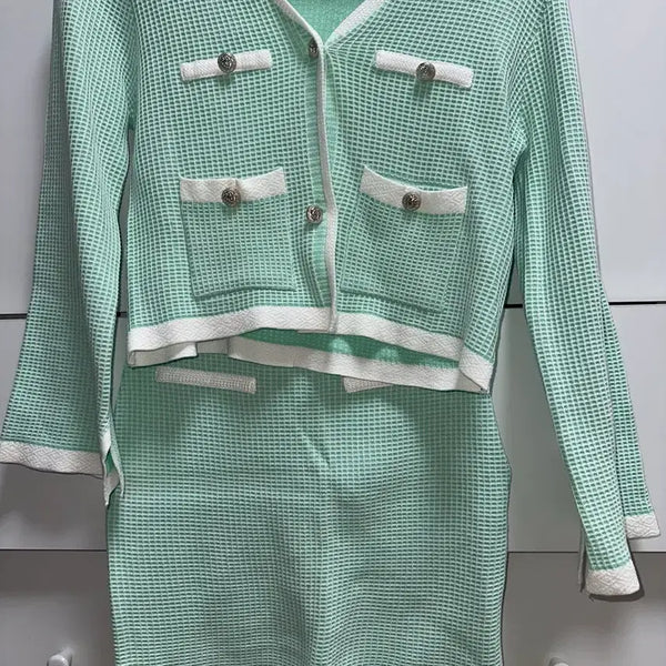 [BUNJANG] Mint Cardigan and Skirt Set / 민트색 가디건 스커트 세트