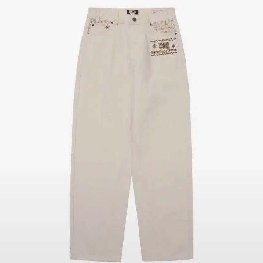 [BUNJANG] Wellbeing Express Embroidered Patch Jeans White M / 웰빙익스프레스 Embroidered Patch Jeans White m