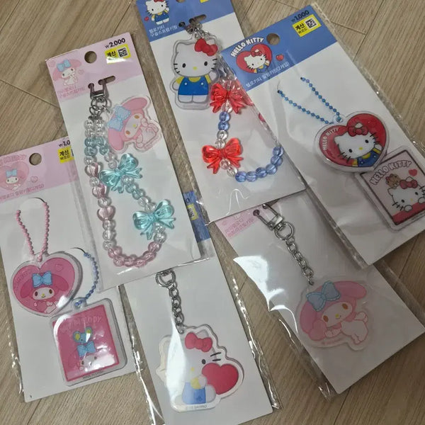 [BUNJANG] Daiso My Melody Hello Kitty Keychain Strap Set / 다이소 마이멜로디 헬로키티 키링.스트랩