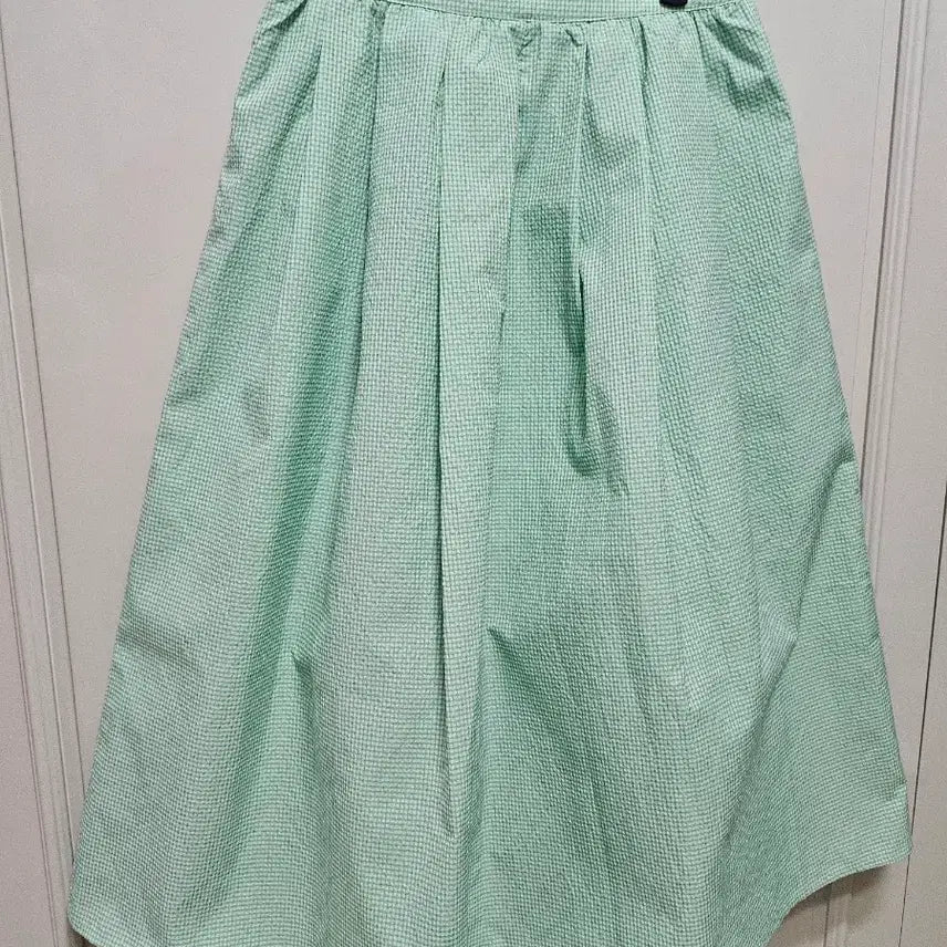 [BUNJANG] Check Pattern Long Skirt Mint / 체크 패턴 롱 스커트 민트색