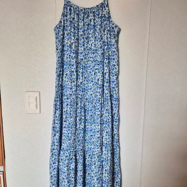[BUNJANG] Floral Print Long Sleeveless Maxi Dress / 꽃무늬 롱 원피스 하늘색