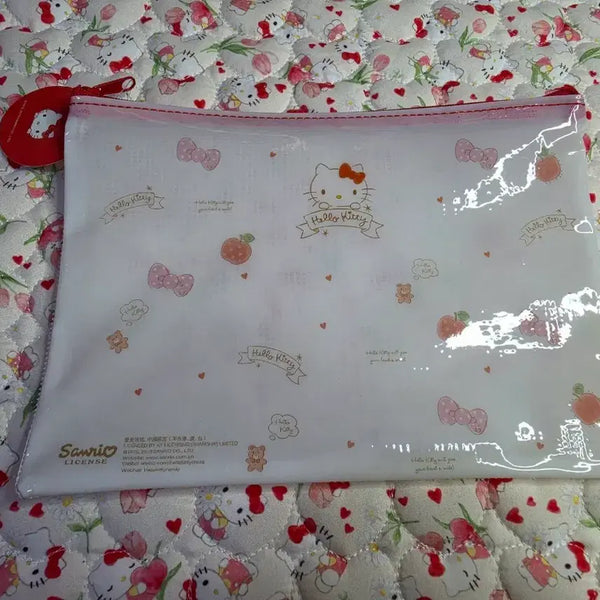 [BUNJANG] Apple Kitty Mesh Pouch White / 사과키티 메쉬 파우치 화이트