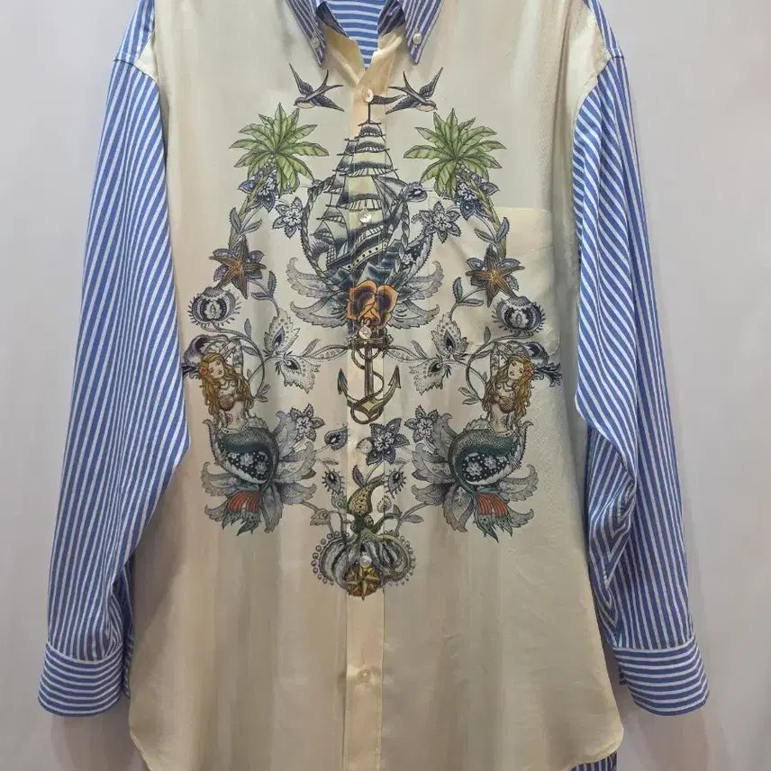 [BUNJANG] Etro Marine Tattoo Stripe Silk-Cotton Mix Shirt / (정품)에트로 마린 타투 스트라이프 실크-코튼 믹스 셔츠