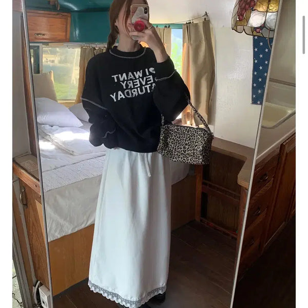 [BUNJANG] The Plumby Kitten Lace Long Skirt Ivory / 더플럼비 키튼 레이스 롱스커트 아이보리