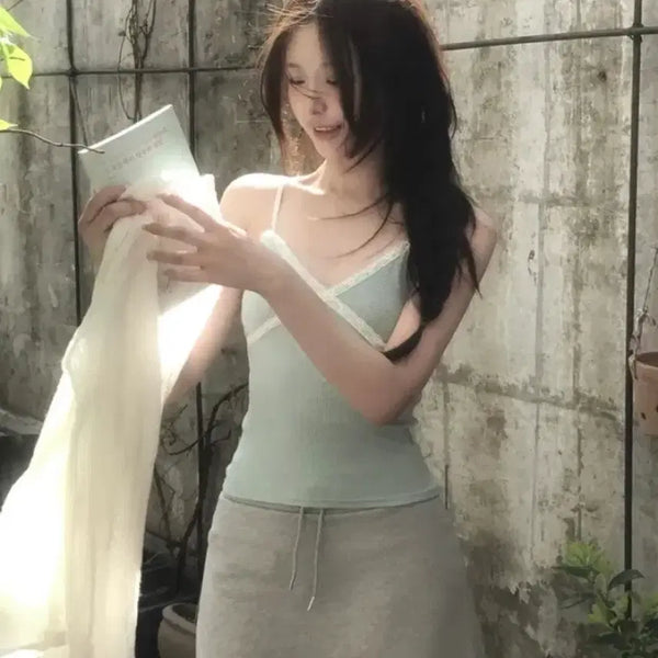 [BUNJANG] Mint Lace Camisole Top / 레이스 민트 나시