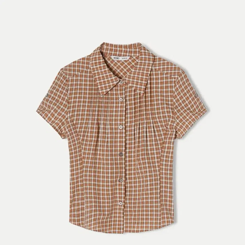 [BUNJANG] Mixxo Orange Check Short Sleeve Shirt / 미쏘 체크 셔츠 오렌지