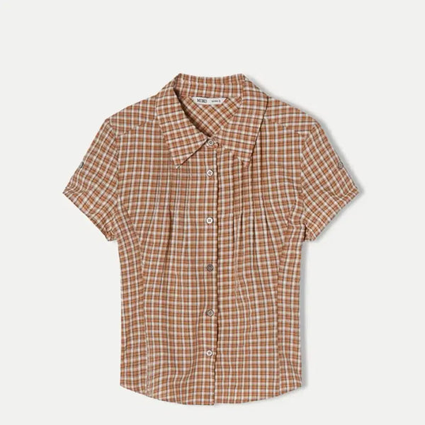 [BUNJANG] Mixxo Orange Check Short Sleeve Shirt / 미쏘 체크 셔츠 오렌지
