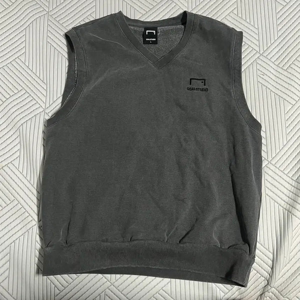 [BUNJANG] GO STUDIO Charcoal Sweater Vest L Vintage Gray Amekaji / 골스튜디오 차콜 스웨터 조끼 L 빈티지 그레이 베스트 아메카지