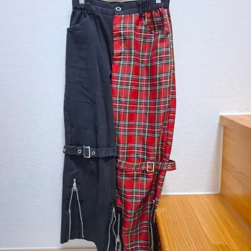 [BUNJANG] Drug Honey Checkered Zipper Cargo Pants / 드러그허니 체크 본디지 지퍼 팬츠