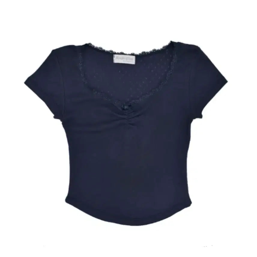 [BUNJANG] Aku Club Vintage Half Lace T-Shirt / 아쿠비클럽 빈티지 하프 레이스 티