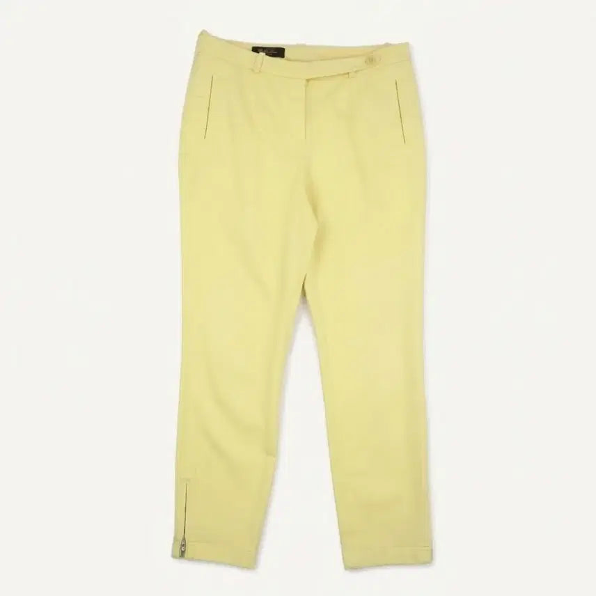 [BUNJANG] Loro Piana Lemon Yellow Cotton Spandex Belted Pants / 정품 로로피아나 레몬 옐로우 코튼 스판 팬츠 (55)