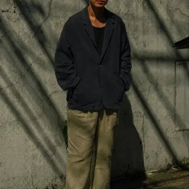 [BUNJANG] Nest Robe Silk Linen Blend Single Jacket Navy / 네스트로브컨팩트 실크린넨 자켓