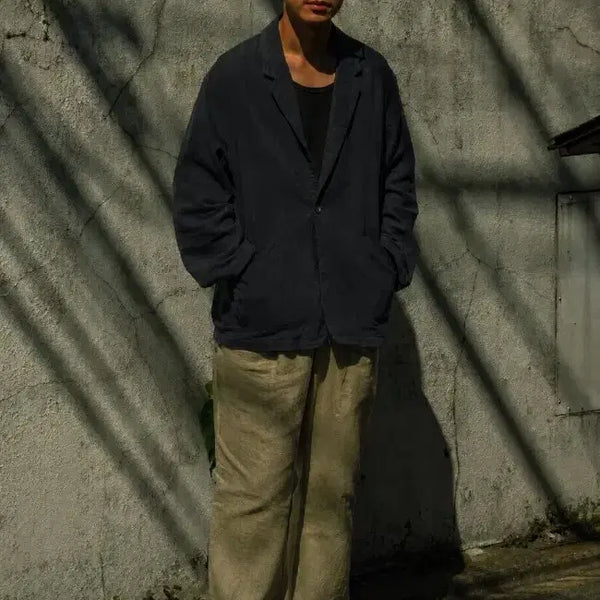 [BUNJANG] Nest Robe Silk Linen Blend Single Jacket Navy / 네스트로브컨팩트 실크린넨 자켓