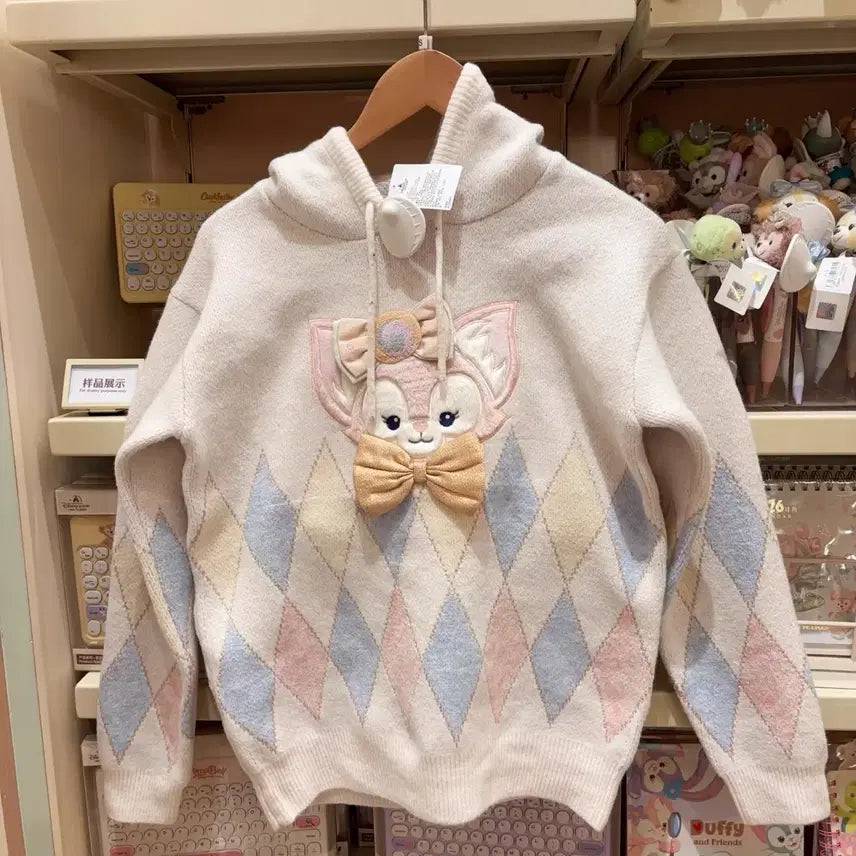 [BUNJANG] Shanghai Disneyland LinaBell Argyle Hoodie Knit / [새상품] 상하이 디즈니랜드 리나벨 아가일 후드 니트