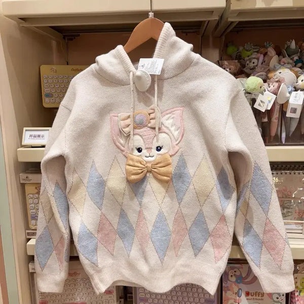 [BUNJANG] Shanghai Disneyland LinaBell Argyle Hoodie Knit / [새상품] 상하이 디즈니랜드 리나벨 아가일 후드 니트