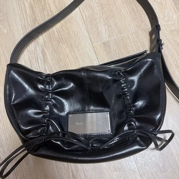 [BUNJANG] Matinkim Half Shirring Ribbon Round Bag Black / 마뗑킴 하프 셔링 리본 라운드백 블랙