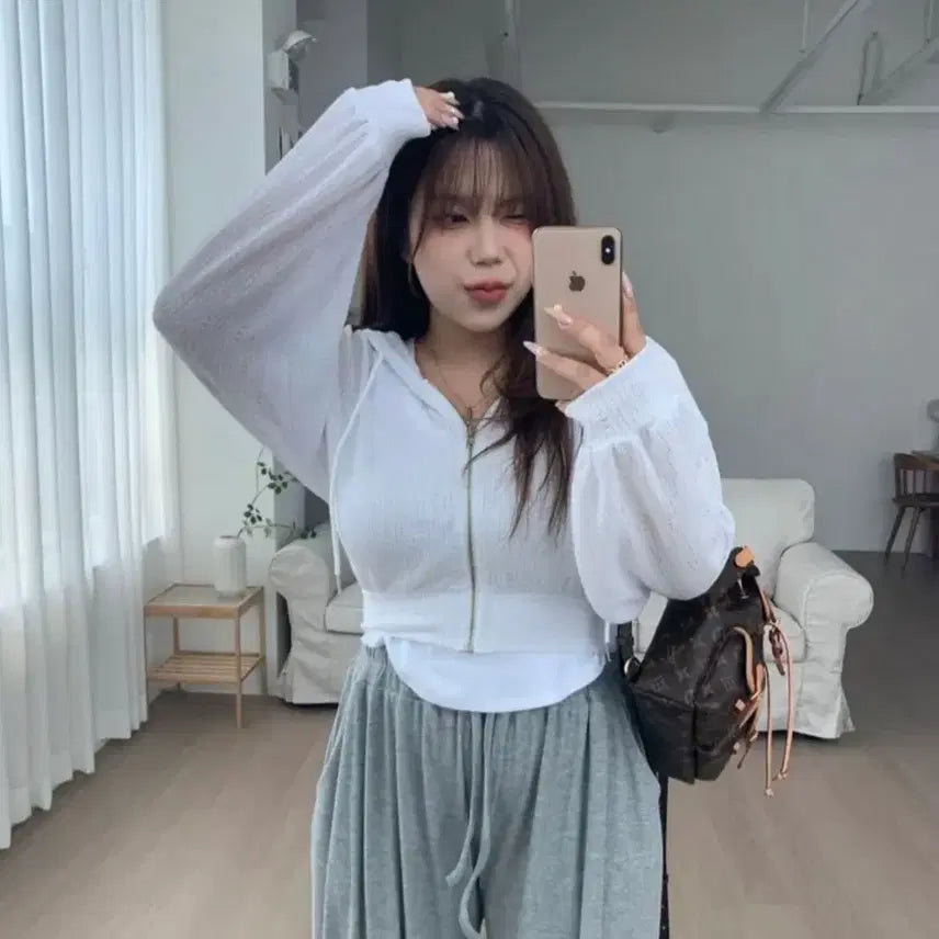 [BUNJANG] DAISY TWELVE Harmony Summer Linen Crop Hoodie Zip-Up / 데이지투엘 하모니 썸머 린넨 크롭 후드집업