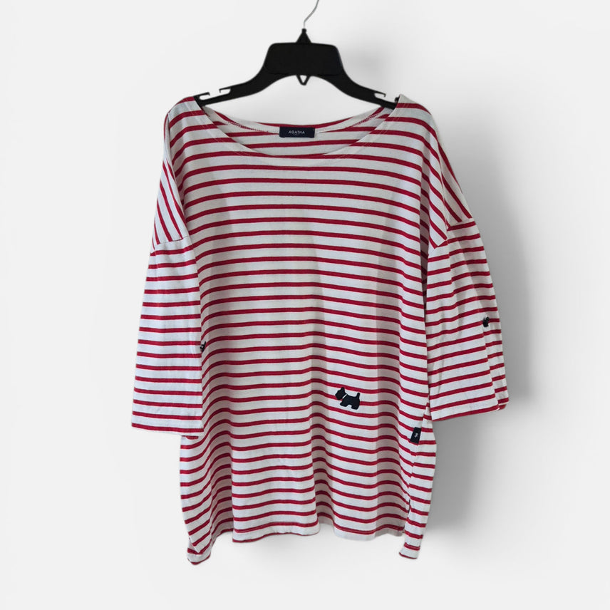 [BUNJANG] Agatha Striped 7/10 Sleeve T-Shirt Women's / 아가타 스트라이프 7부 티셔츠 여성