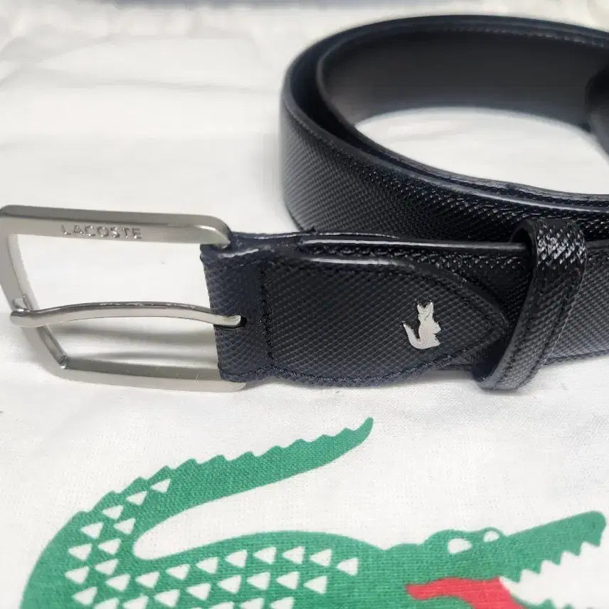 [BUNJANG] Lacoste Black Textured Belt / 라코스테 검정 텍스처 벨트