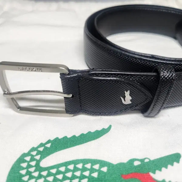 [BUNJANG] Lacoste Black Textured Belt / 라코스테 검정 텍스처 벨트