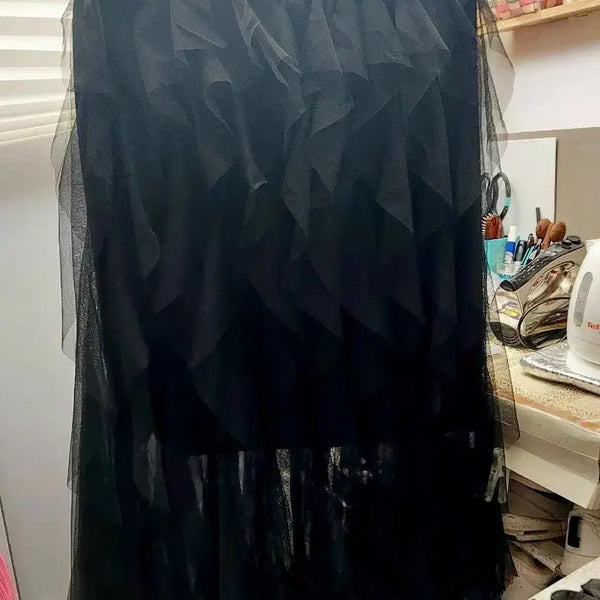 [BUNJANG] Black Mesh Ruffle Long Skirt / 블랙 망사 프릴 스커트