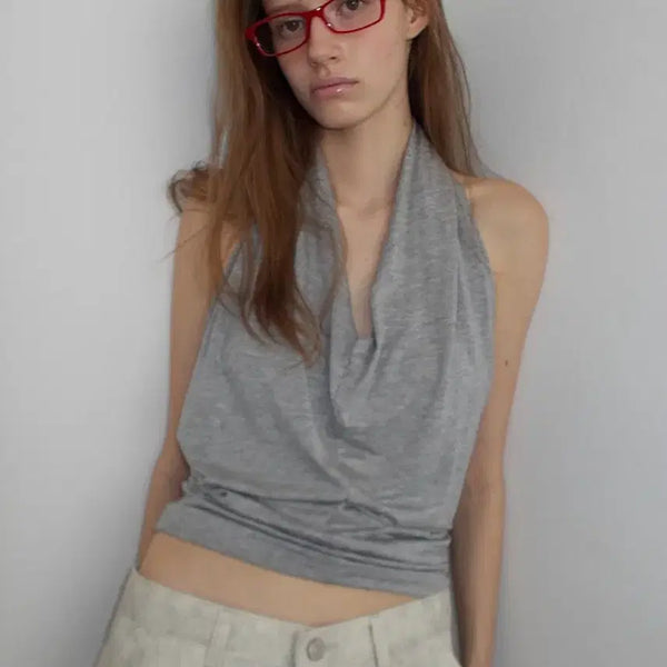 [BUNJANG] Overdue Flare Drape Halter Top Gray / (새상품) 오버듀플레어 드레이프 홀터 탑 그레이