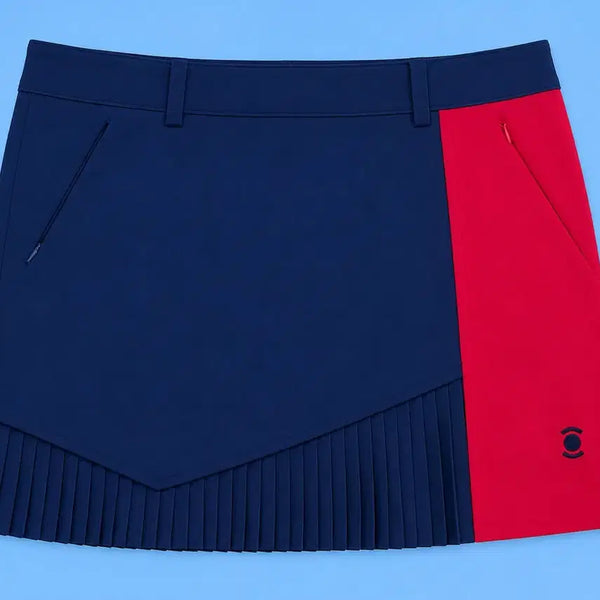 [BUNJANG] W.ANGLE Pleated Golf Skirt Navy/Red Size 73 / W.ANGLE 골프 스커트 네이비/레드 플리츠 73 와이드앵글 골프복 골프웨어 운동복 치마 바지