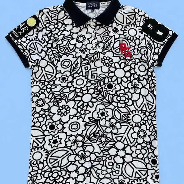 [BUNJANG] Pearly Gates Pattern Polo T-shirt Size 1 (Black/White) / 파리게이츠 패턴 카라티 1 (블랙/화이트)골프복 골프웨어 운동복 폴로 티셔츠