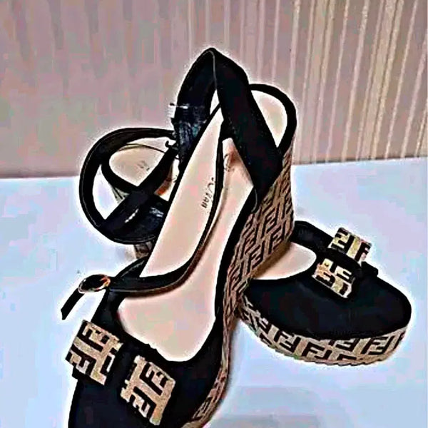 [BUNJANG] Women's Ribbon Wedge High Heel Sandals (Size 240) / 새상품) 리본 샌들 웨지힐 통굽 킬힐 해외 여성 구두 높은굽 섹시 하이힐 슈즈