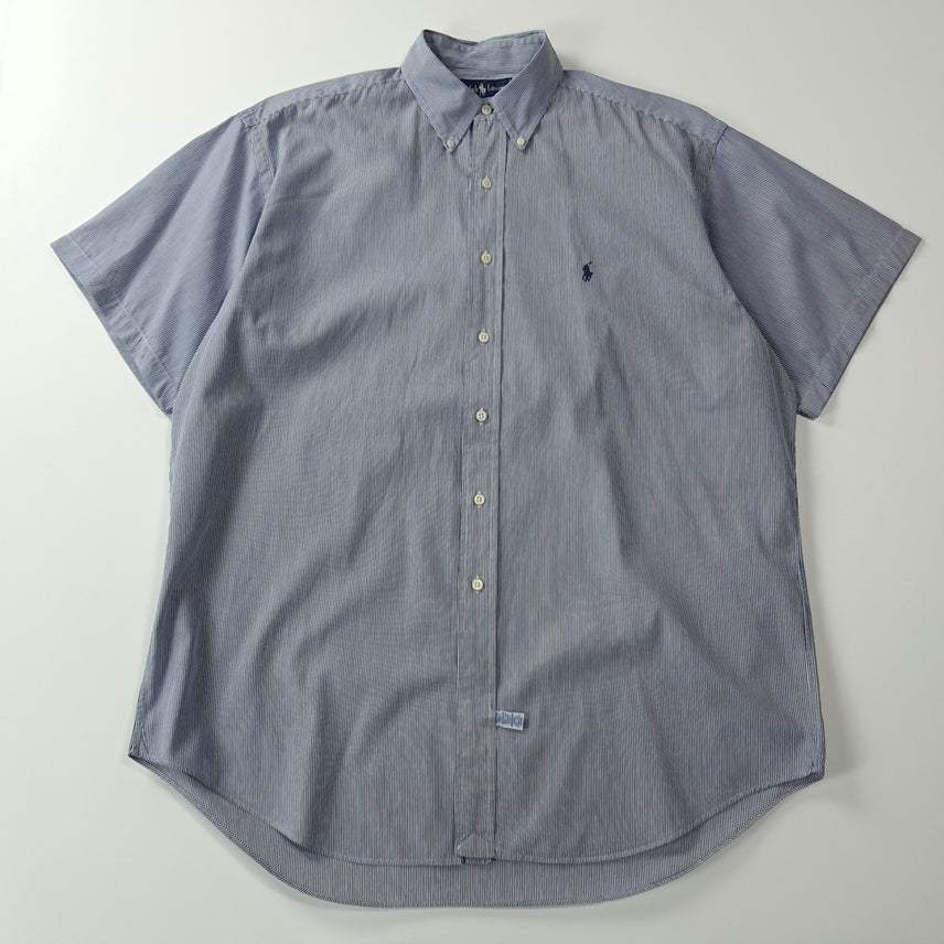 [BUNJANG] Polo Ralph Lauren 90s Singapore Navy Stripe Short Sleeve Button-Down Shirt (L) / CA073 L 폴로 90s 싱가포르판 네이비 스트라이프 반팔 셔츠 남방