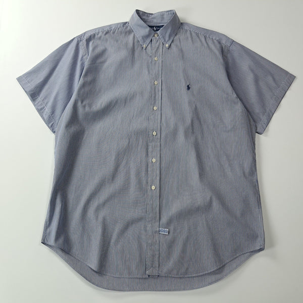 [BUNJANG] Polo Ralph Lauren 90s Singapore Navy Stripe Short Sleeve Button-Down Shirt (L) / CA073 L 폴로 90s 싱가포르판 네이비 스트라이프 반팔 셔츠 남방