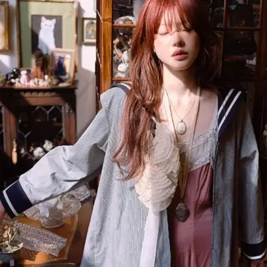 [BUNJANG] Freckle Silk Stripe Sailor Jacket / 프레클 실크 스트라이프 세일러 자켓