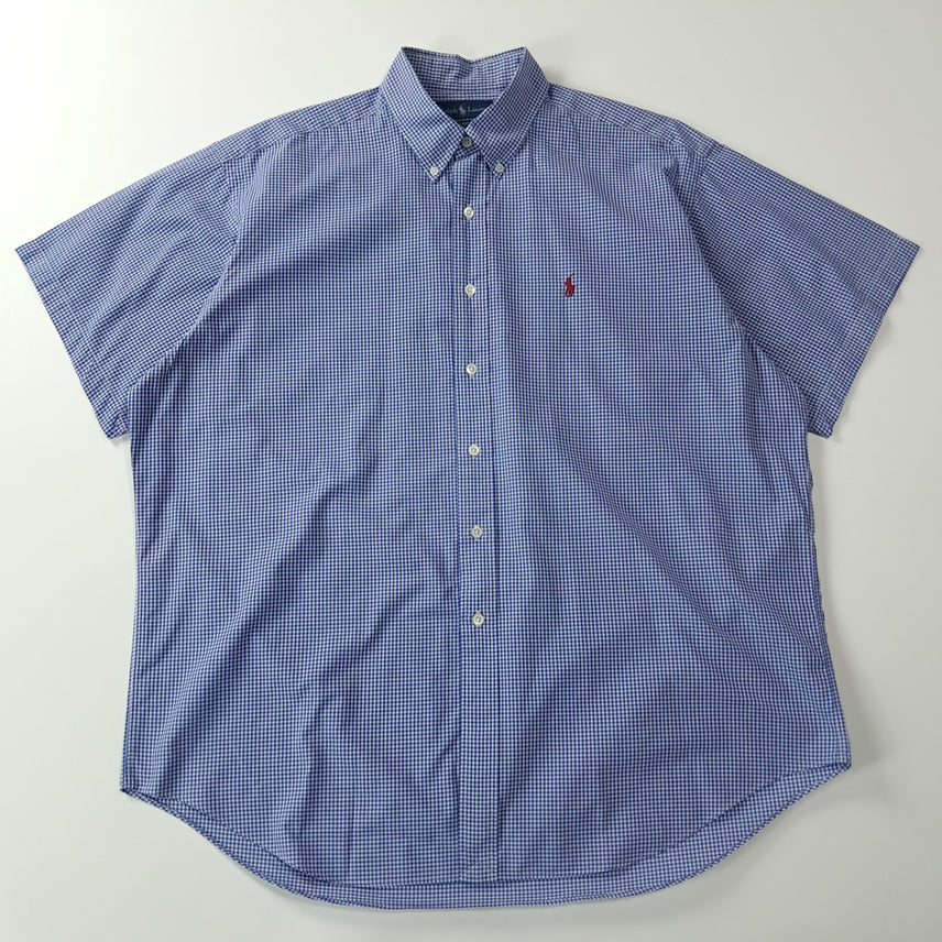 [BUNJANG] Polo Ralph Lauren 90s Micro Check Short Sleeve Shirt XL Blue / CA078 XL 폴로 90s 블루 마이크로체크 반팔 셔츠 남방