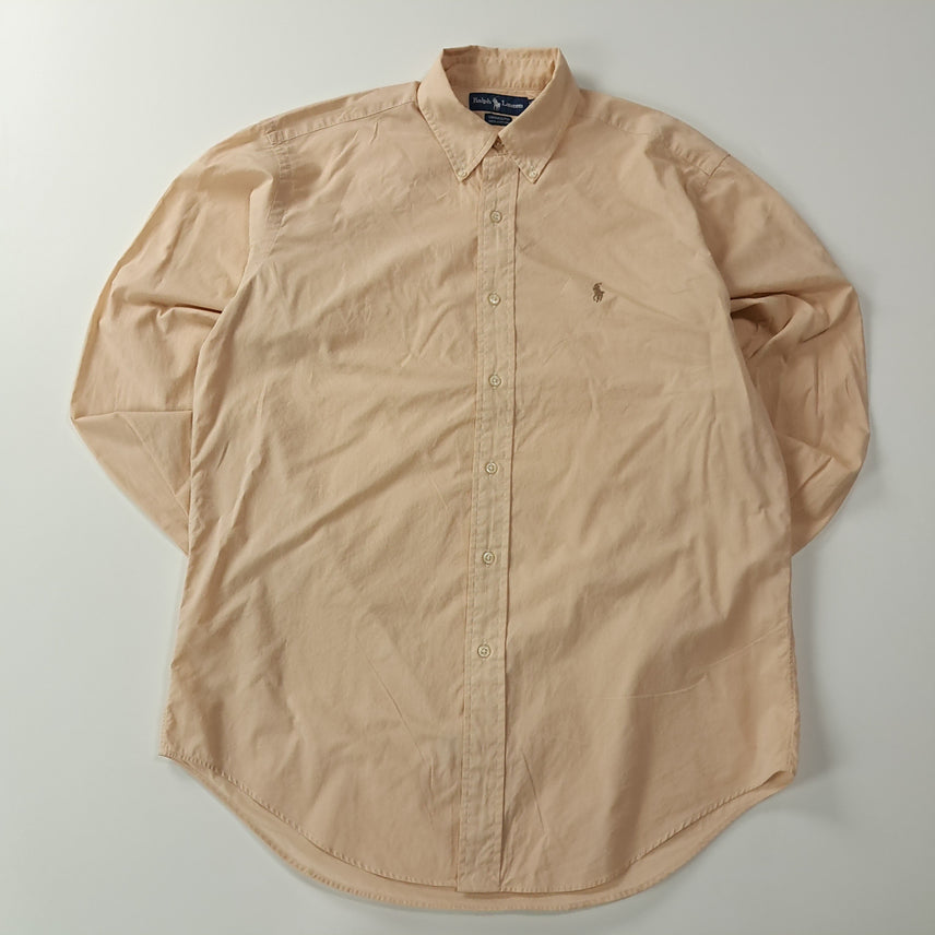 [BUNJANG] Polo Ralph Lauren Yarmouth 90s Hong Kong Edition "Cappuccino Brown" Cotton Button-Down Shirt / CA083 L 폴로 야무스 90s 홍콩판 카푸치노브라운 셔츠 남방
