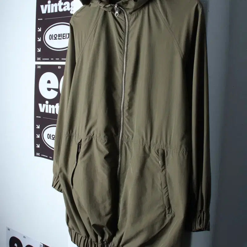 [BUNJANG] Zara Zip-Up Windbreaker Jumper Jacket Khaki Polyester / W(XS-M) 자라 집업 바람막이 점퍼자켓 카키 폴리 롱-H35465