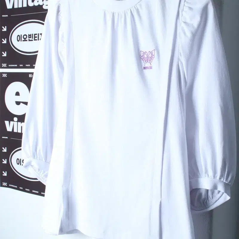 [BUNJANG] Anna Sui Long Sleeve T-Shirt White / W(L) 안나수이 긴팔티셔츠 스몰로고 셔링 화이트 유니크-H35473