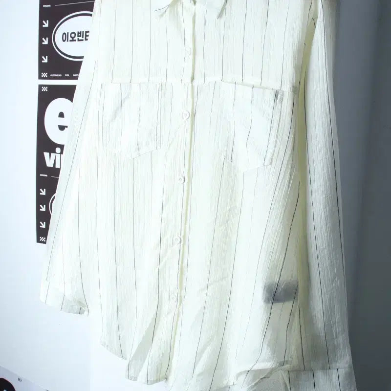 [BUNJANG] Visit in New York Striped See-through Shirt (Ivory) / W(F) 비지트인뉴욕 셔츠 남방 스트라이프 시스루 아이보리-H35479