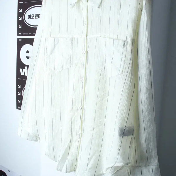 [BUNJANG] Visit in New York Striped See-through Shirt (Ivory) / W(F) 비지트인뉴욕 셔츠 남방 스트라이프 시스루 아이보리-H35479