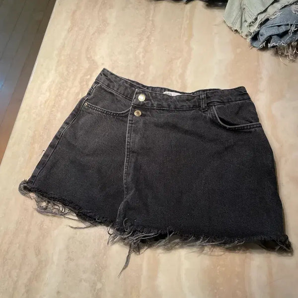 [BUNJANG] Zara Black Denim Wrap Mini Skirt Shorts Pants / Zara 자라 데님 랩 스커트 치마바지 블랙 미니스커트 치마 반바지 팬츠
