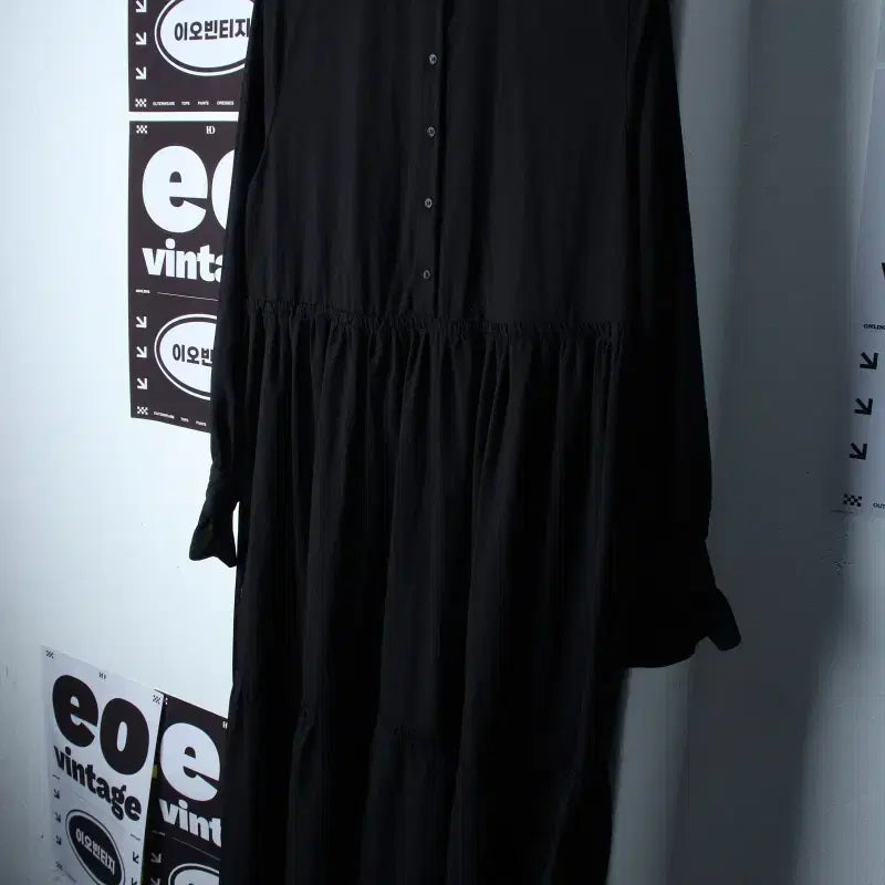 [BUNJANG] H&M Black Long Nylon Dress Shirt / W(L) 에이치앤엠 드레스 원피스 셔츠 블랙 롱 나일론-H35490